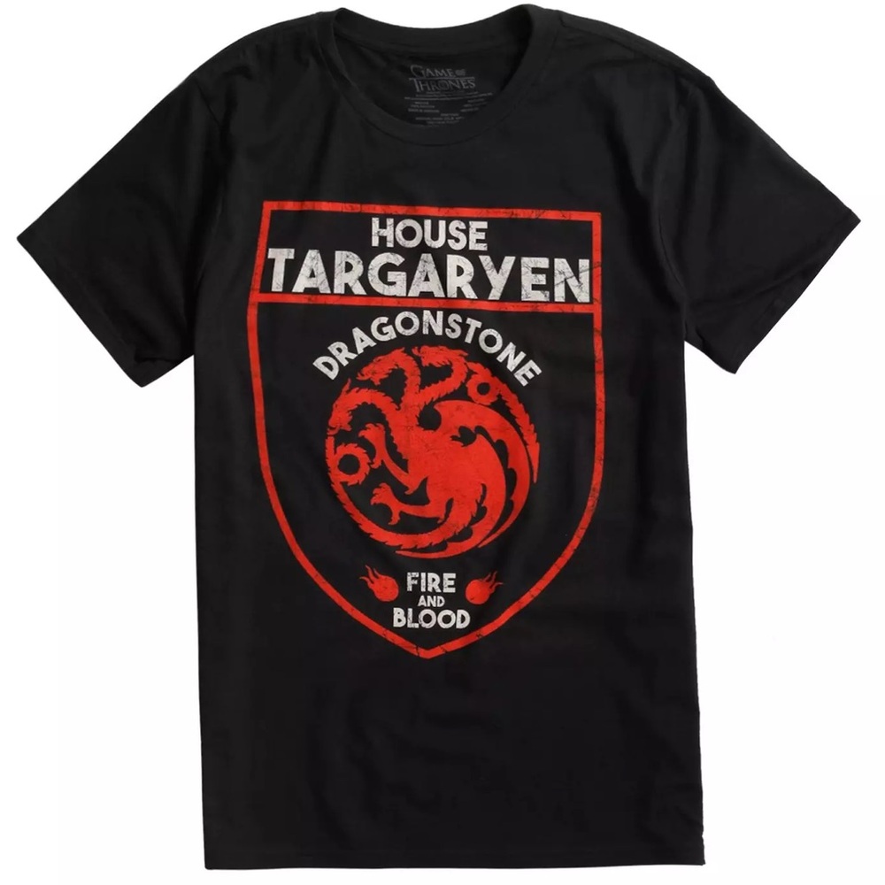 GAME OF THRONES TARGARYEN SHIELD LOGO TEE! Unisex Black Tee Cotton Short Sleeve